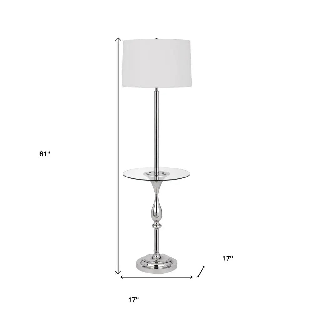 61" Chrome Tray Table Floor Lamp With White Transparent Glass Square Shade HomeRoots