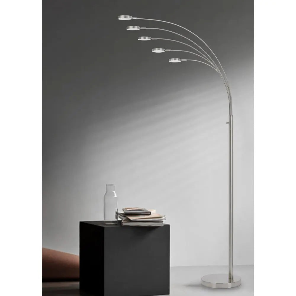 82" Nickel Five Light Led Arc Floor Lamp HomeRoots
