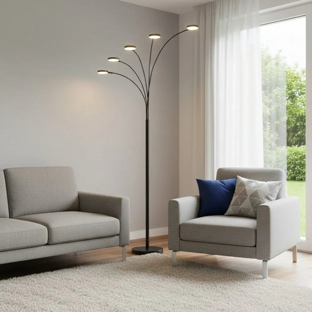 82" Bronze Five Light Led Arc Floor Lamp HomeRoots