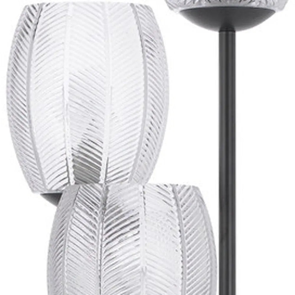 71" Black Three Light Traditional Shaped Floor Lamp With Clear Transparent Glass Novelty Shade HomeRoots