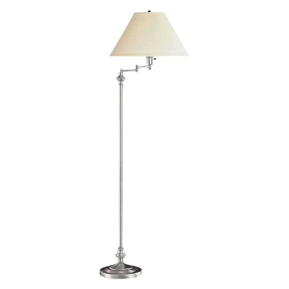 59" Nickel Swing Arm Floor Lamp With Beige Fabric Empire Shade HomeRoots