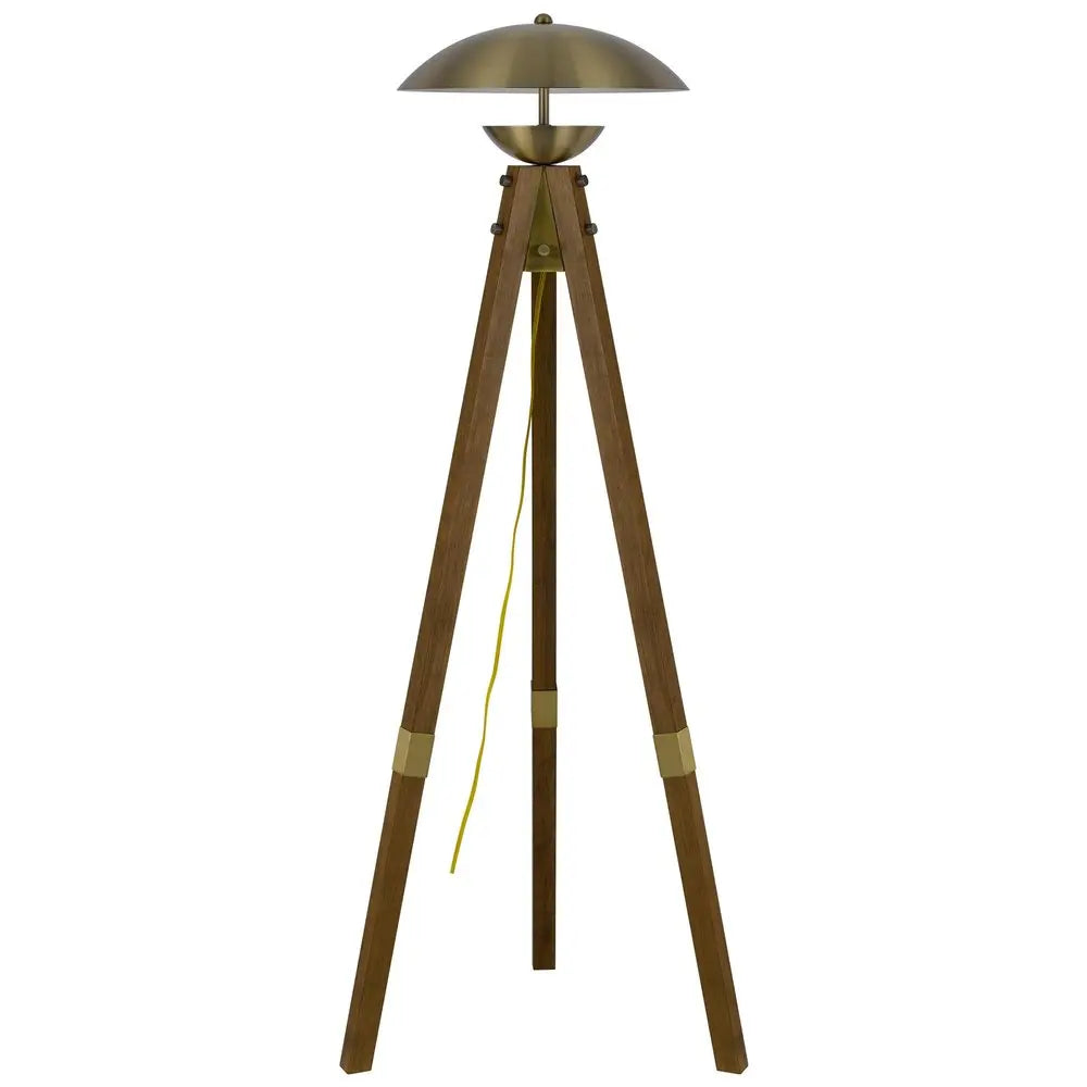 55" Brass Tripod Floor Lamp With Antiqued Brass Dome Shade HomeRoots