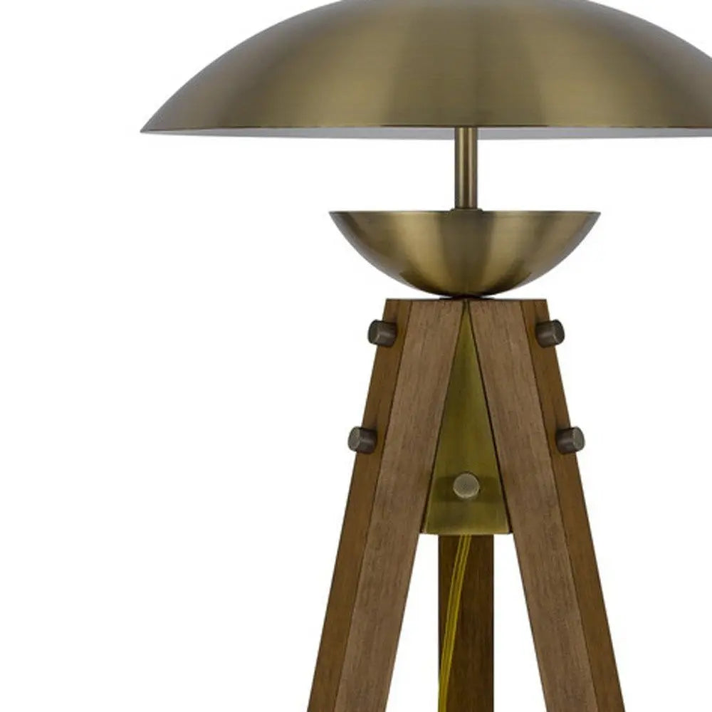 55" Brass Tripod Floor Lamp With Antiqued Brass Dome Shade HomeRoots