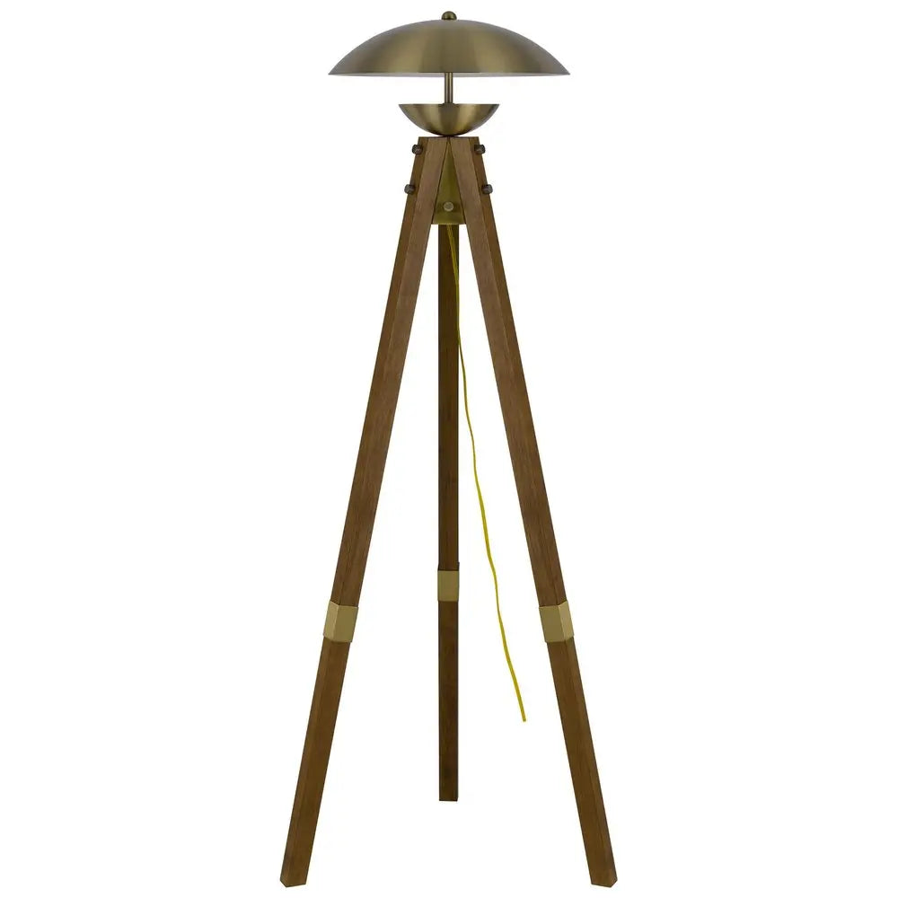 55" Brass Tripod Floor Lamp With Antiqued Brass Dome Shade HomeRoots