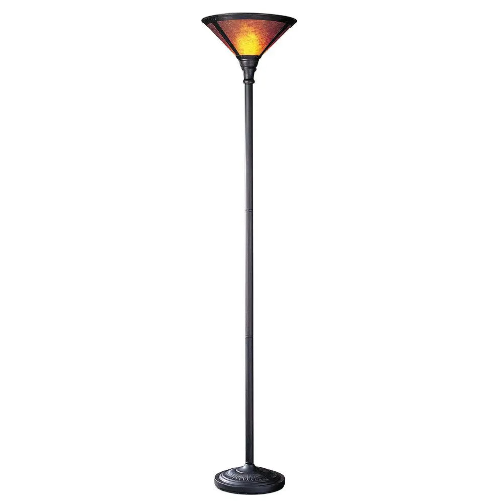 71" Rusted Torchiere Floor Lamp With Brown Dome Shade HomeRoots