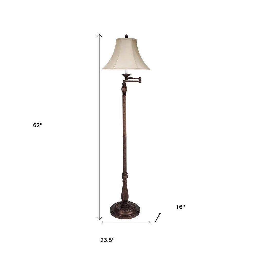 62" Rusted Swing Arm Floor Lamp With Champagne Bell Shade HomeRoots