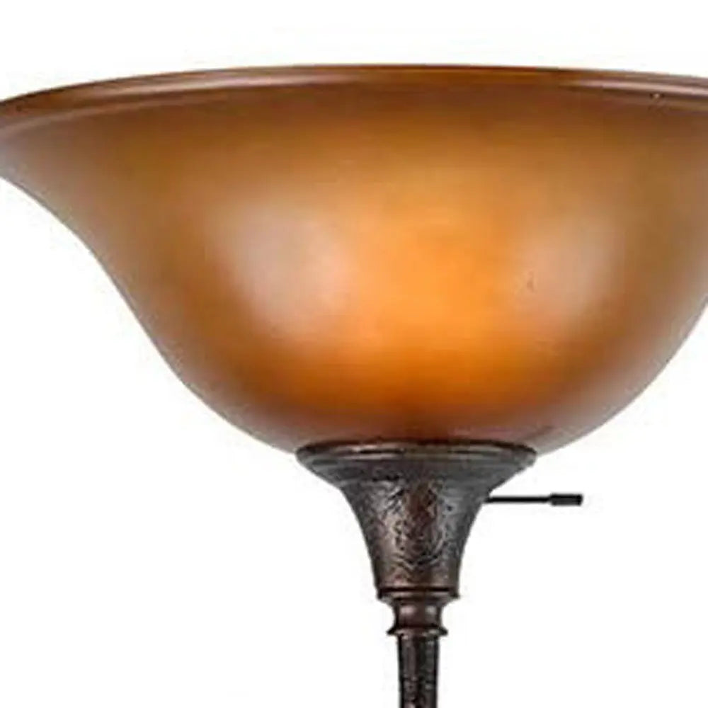 72" Amber Torchiere Floor Lamp With Brown Glass Dome Shade HomeRoots