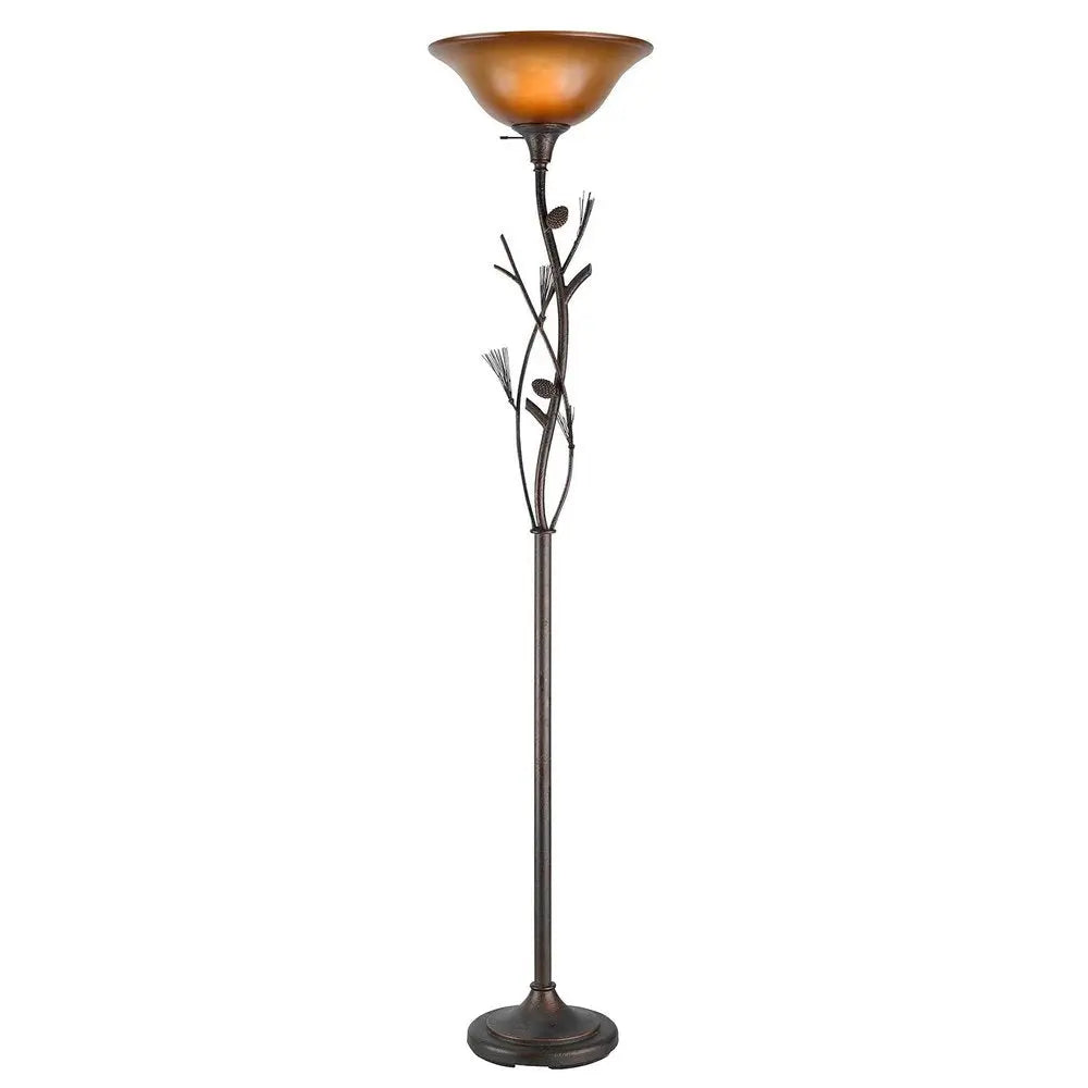 72" Amber Torchiere Floor Lamp With Brown Glass Dome Shade HomeRoots