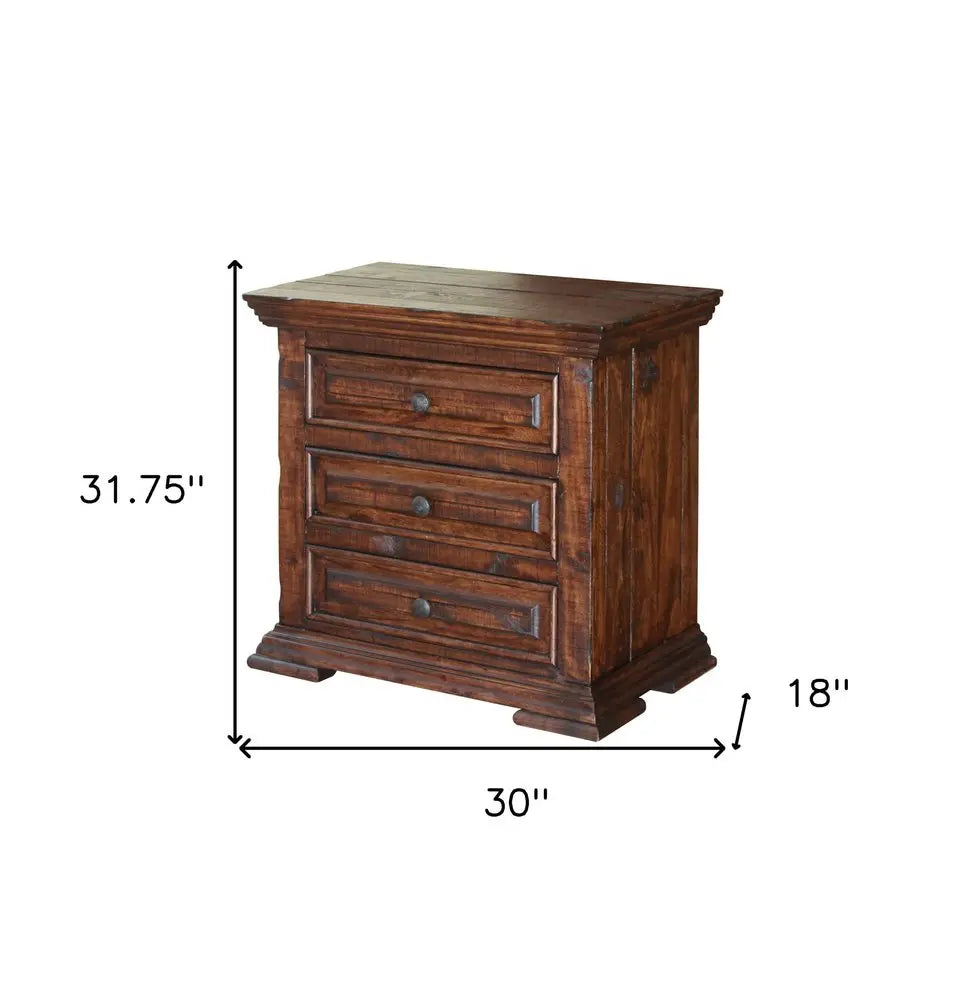 32" Brown Solid Wood Three Drawer Nightstand HomeRoots