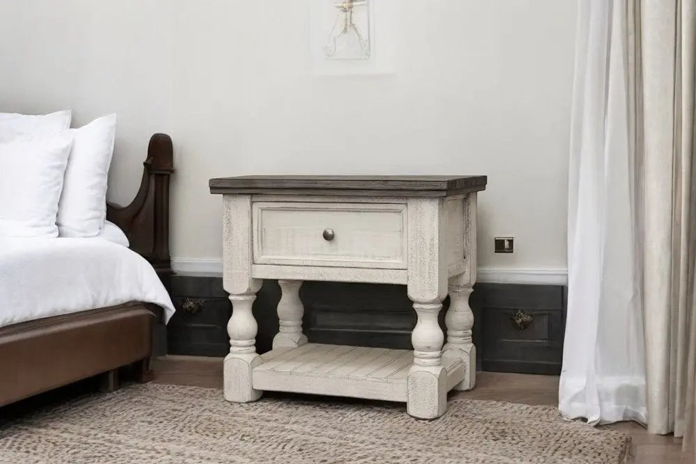 27" Ivory Solid Wood One Drawer Nightstand HomeRoots