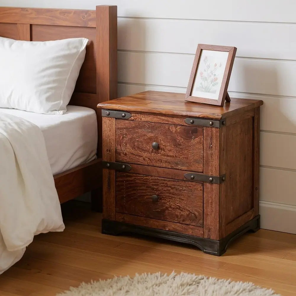 29" Wood Brown Two Drawer Nightstand HomeRoots