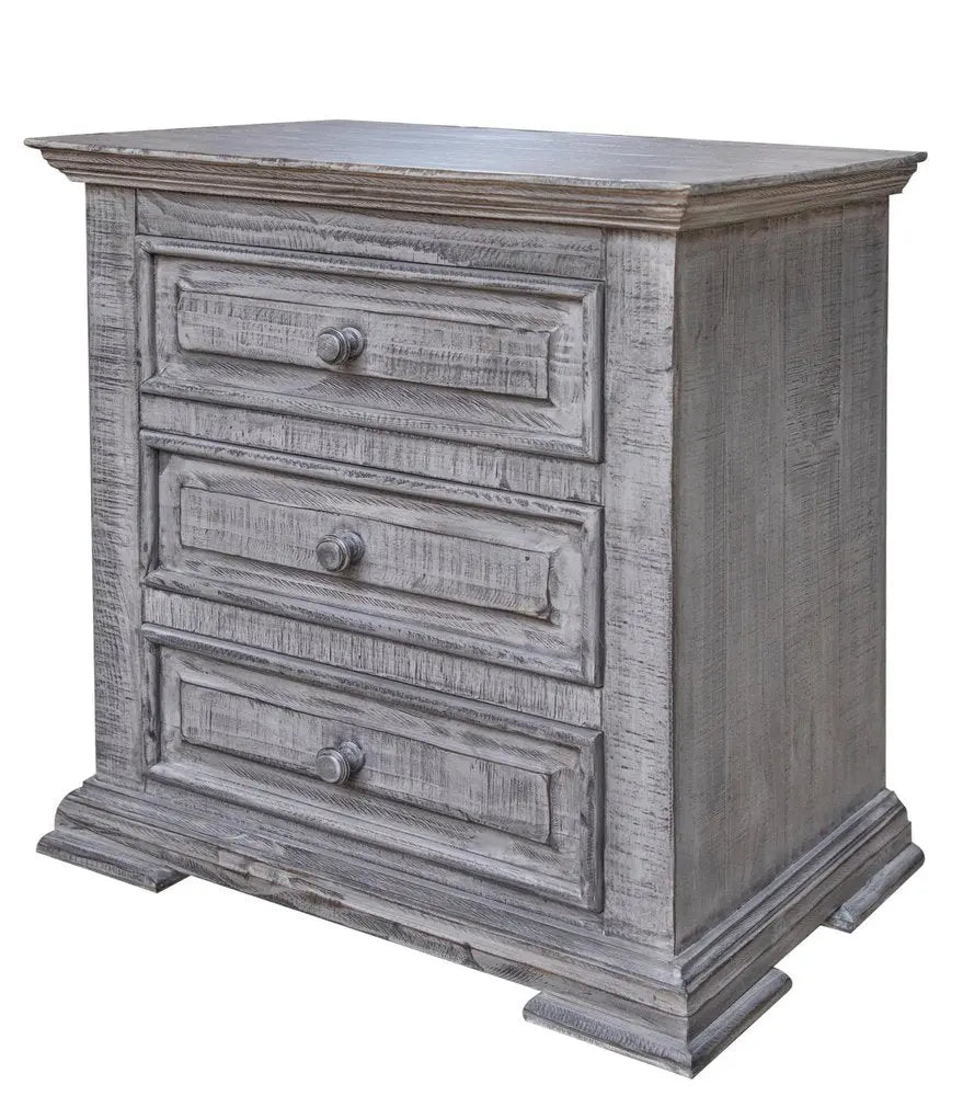32" Gray Solid Wood Three Drawer Nightstand HomeRoots