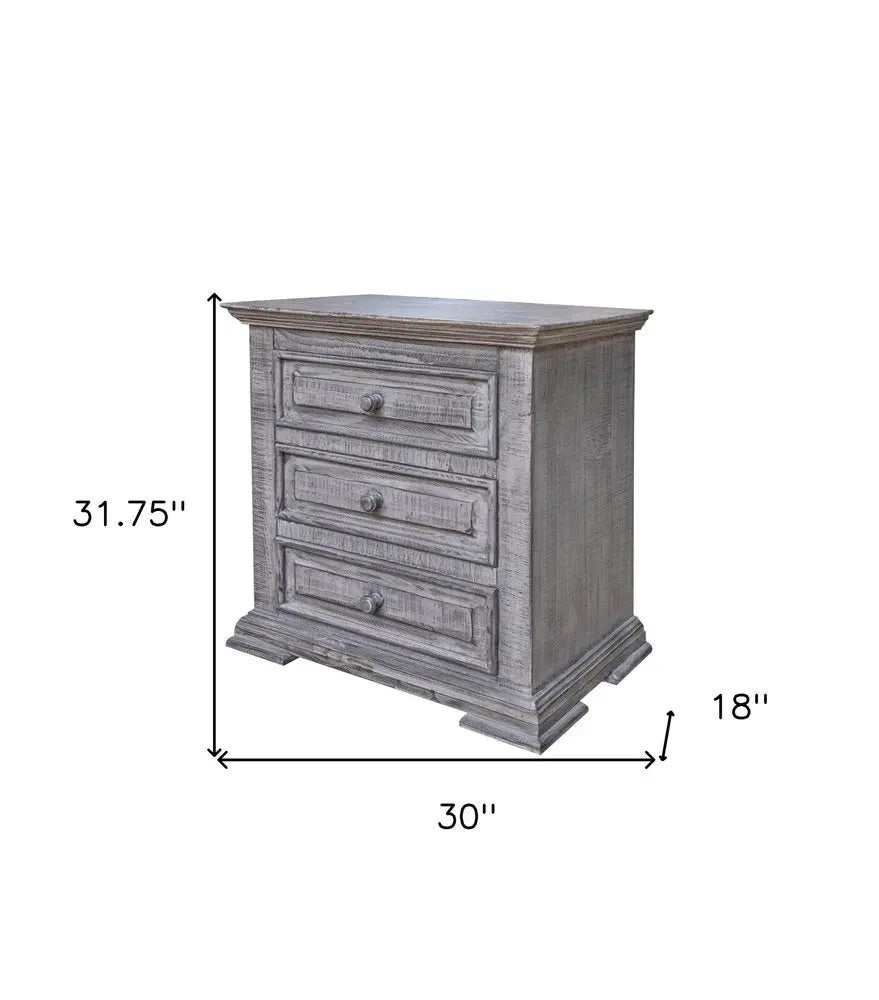 32" Gray Solid Wood Three Drawer Nightstand HomeRoots