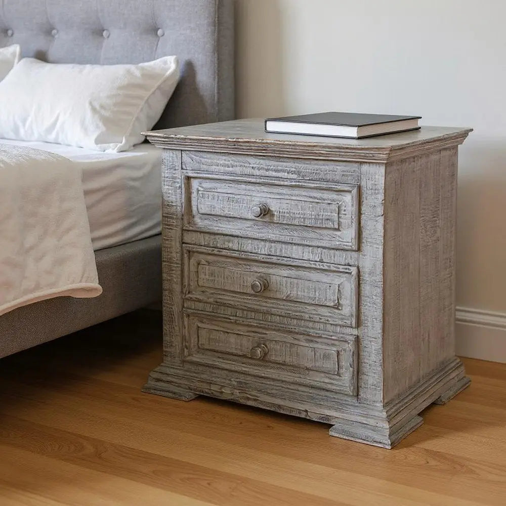 32" Gray Solid Wood Three Drawer Nightstand HomeRoots