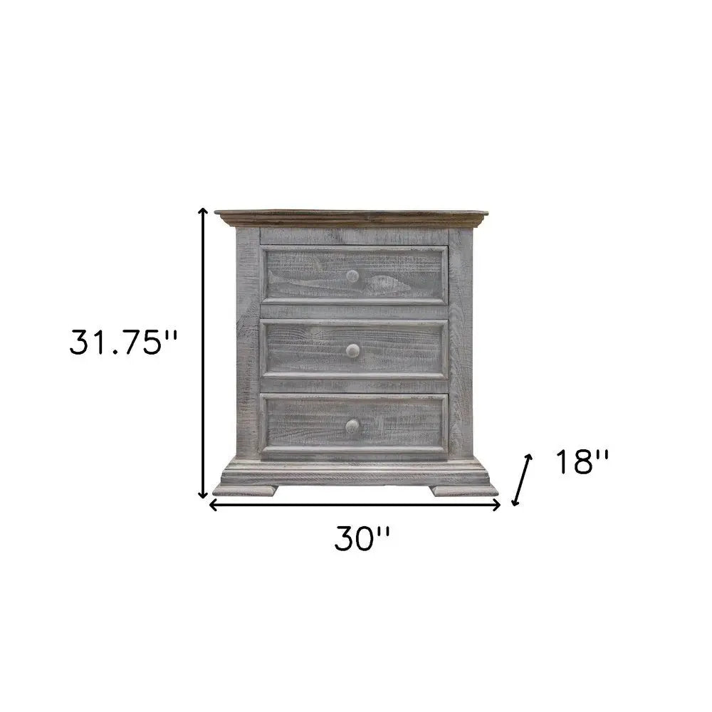 32" Gray Three Drawer Nightstand HomeRoots