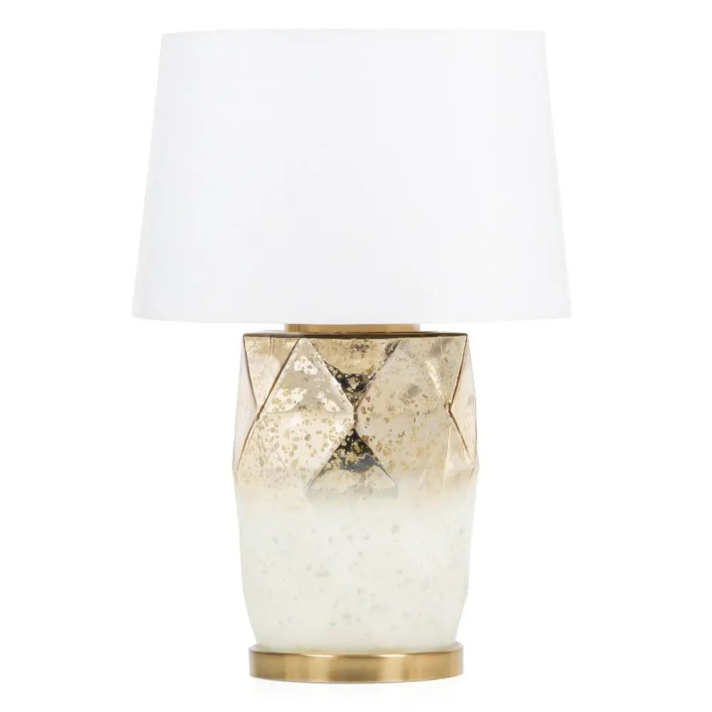 22" White and Gold Mercury Glass Table Lamp With White Cone Shade HomeRoots
