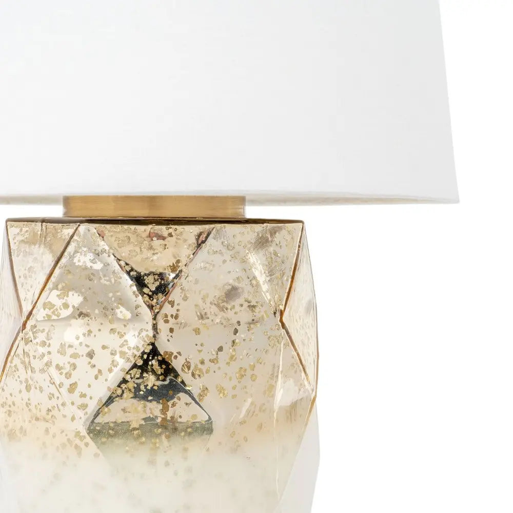 22" White and Gold Mercury Glass Table Lamp With White Cone Shade HomeRoots