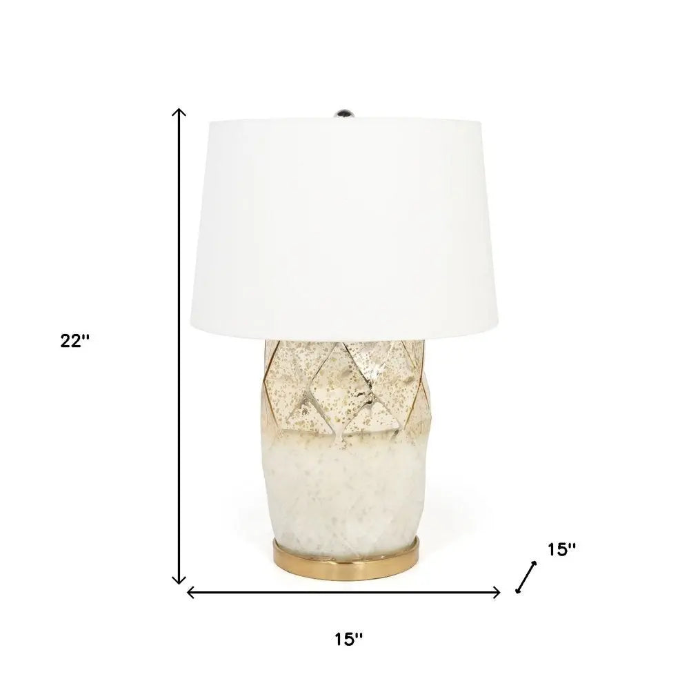 22" White and Gold Mercury Glass Table Lamp With White Cone Shade HomeRoots
