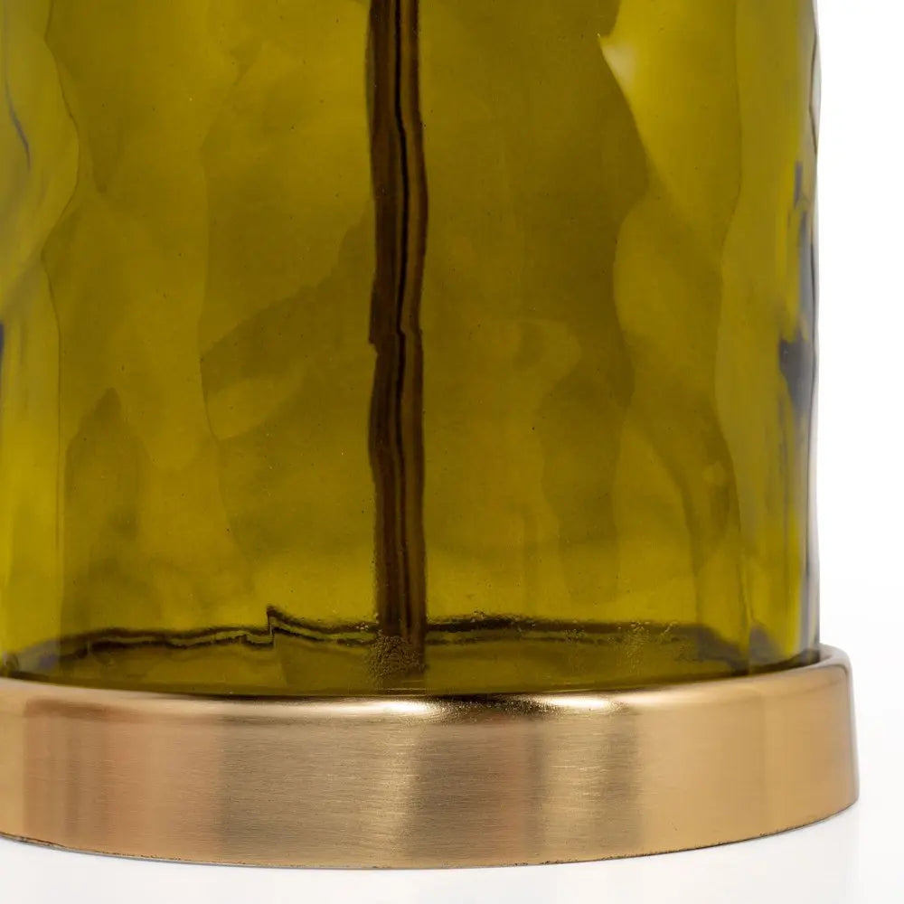 22" Green Glass LED Table Lamp With Black Drum Shade HomeRoots