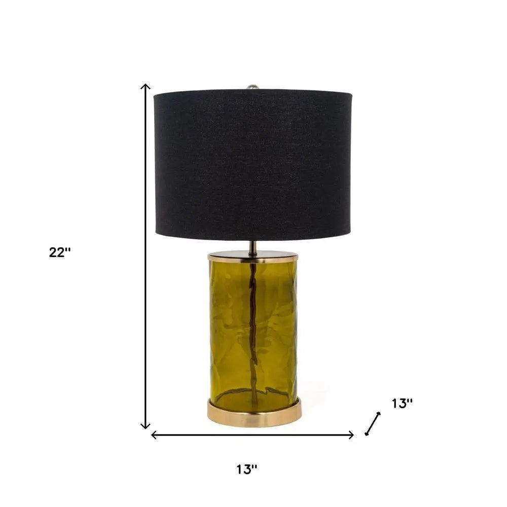 22" Green Glass LED Table Lamp With Black Drum Shade HomeRoots