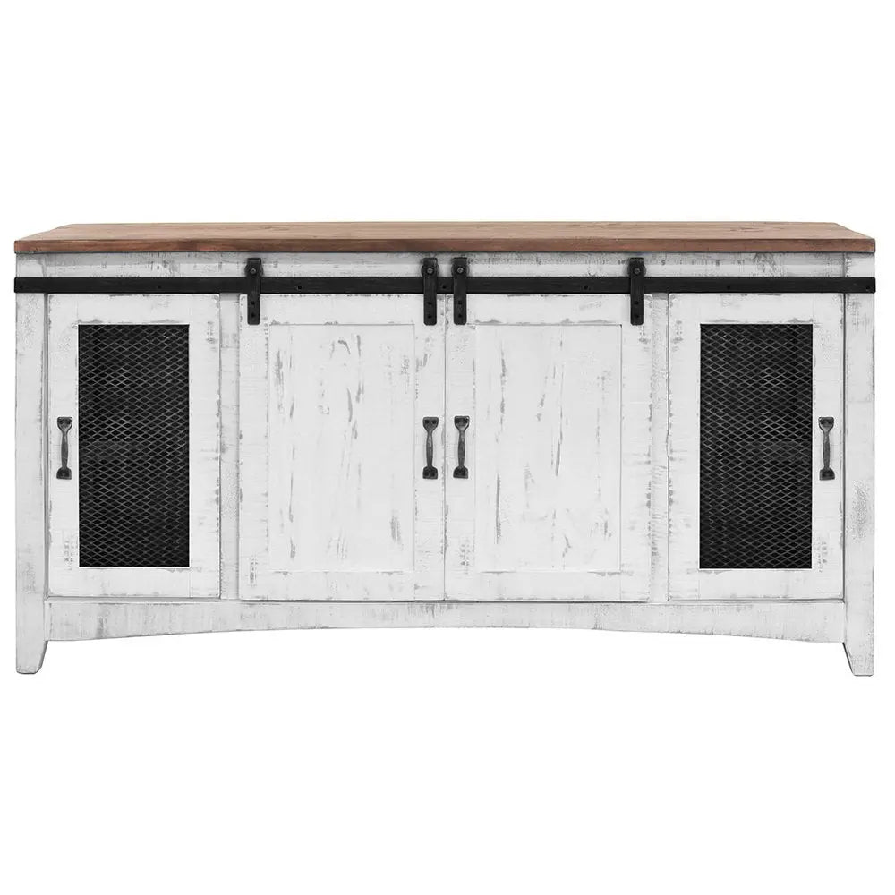 68" White Solid Wood Cabinet Enclosed Storage Distressed TV Stand HomeRoots