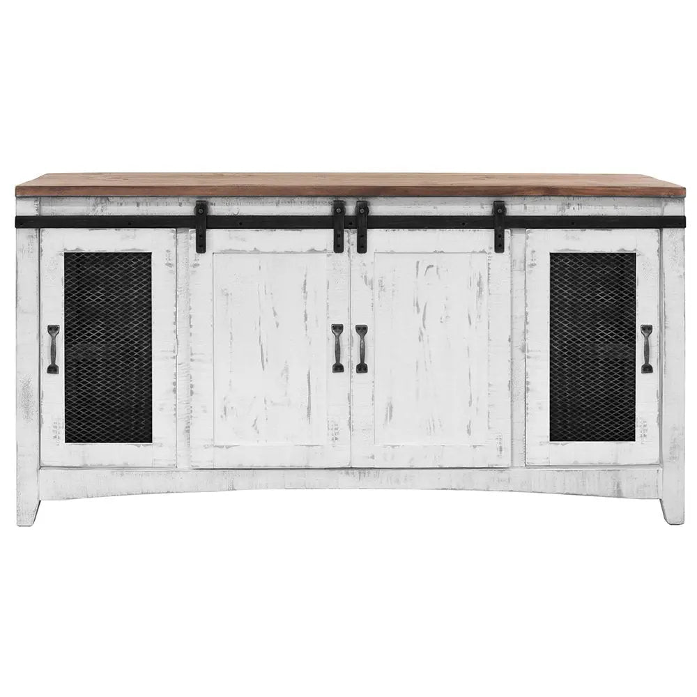 68" White Solid Wood Cabinet Enclosed Storage Distressed TV Stand HomeRoots