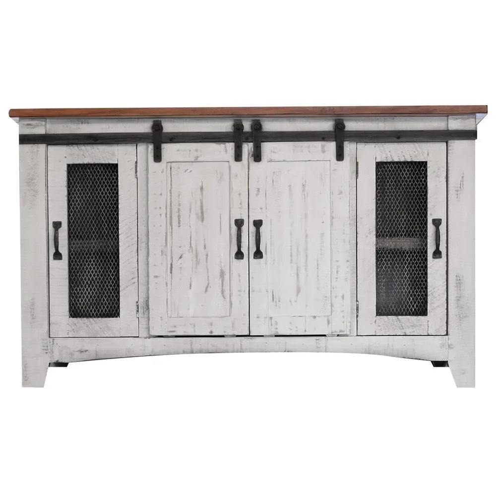 70" White Solid Wood Cabinet Enclosed Storage Distressed TV Stand HomeRoots