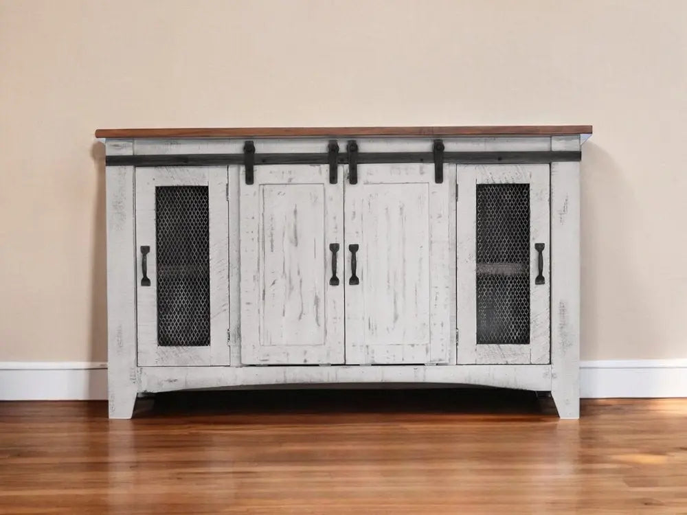 70" White Solid Wood Cabinet Enclosed Storage Distressed TV Stand HomeRoots
