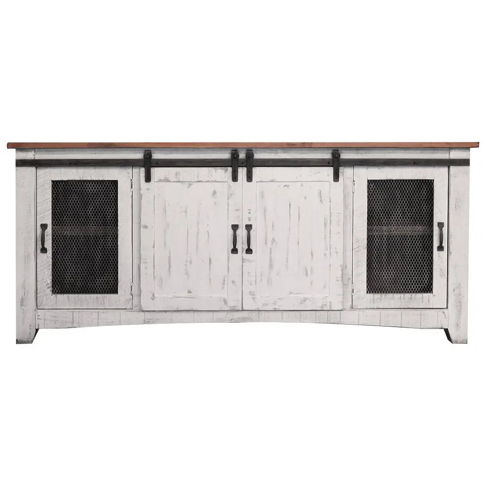 79" White Solid Wood Cabinet Enclosed Storage Distressed TV Stand HomeRoots