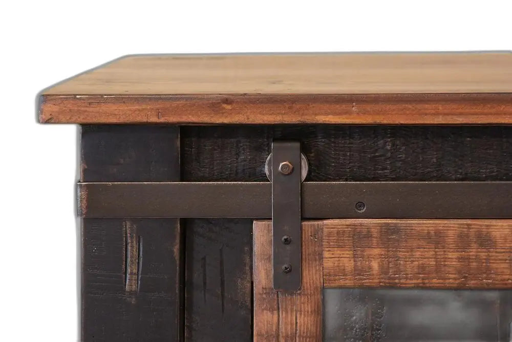 60" Black Solid Wood Cabinet Enclosed Storage Distressed TV Stand HomeRoots