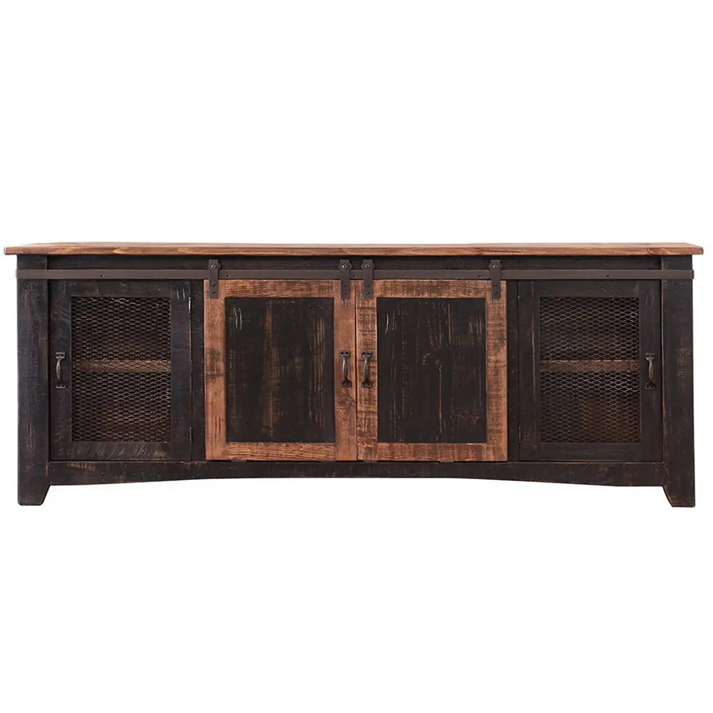 79" Black Solid Wood Cabinet Enclosed Storage Distressed TV Stand HomeRoots