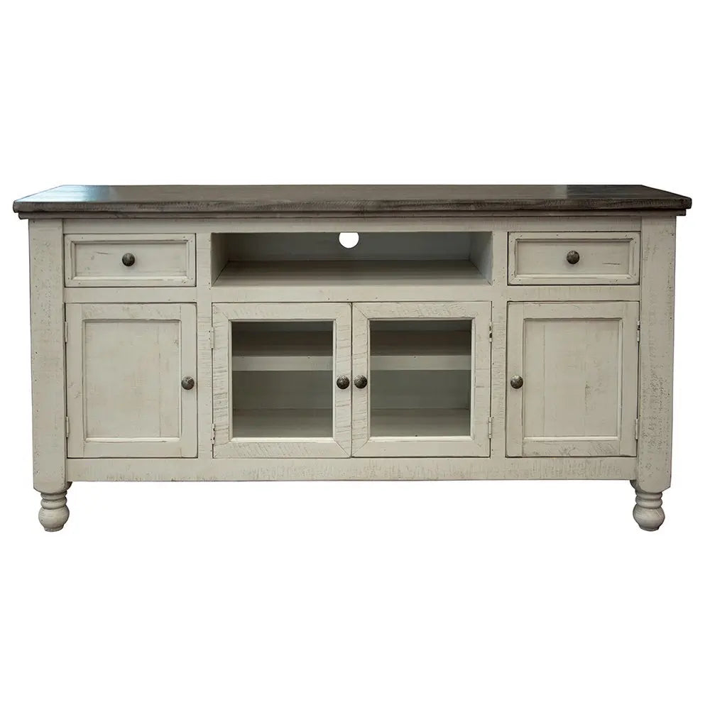 70" Ivory Solid Wood Enclosed Storage Distressed TV Stand HomeRoots
