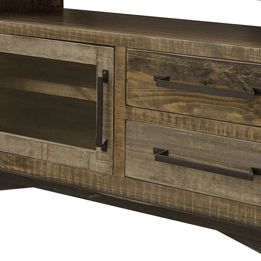 51" Brown Solid Wood Cabinet Enclosed Storage Distressed TV Stand HomeRoots