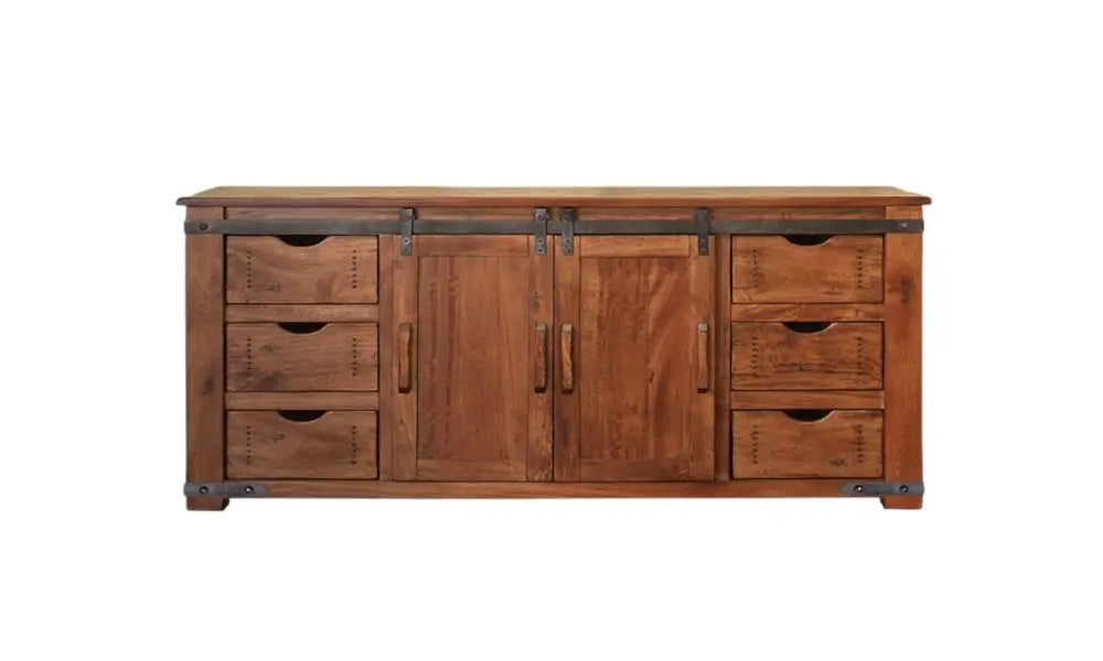 70" Brown Solid Wood Enclosed Storage Distressed TV Stand HomeRoots