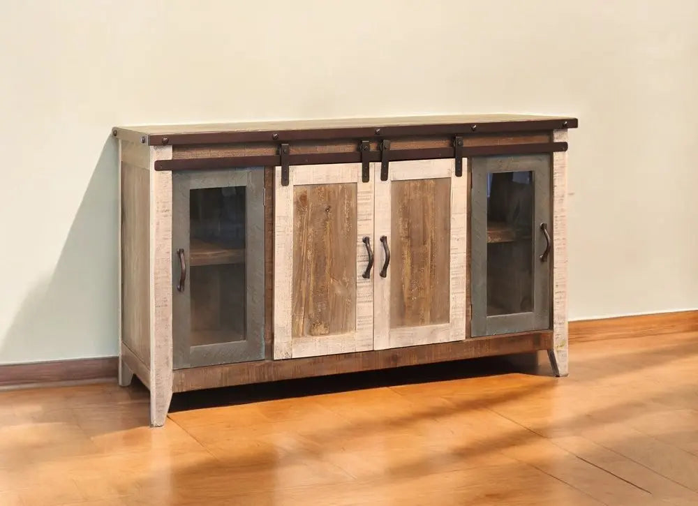 60" Brown Solid Wood Cabinet Enclosed Storage Distressed TV Stand HomeRoots