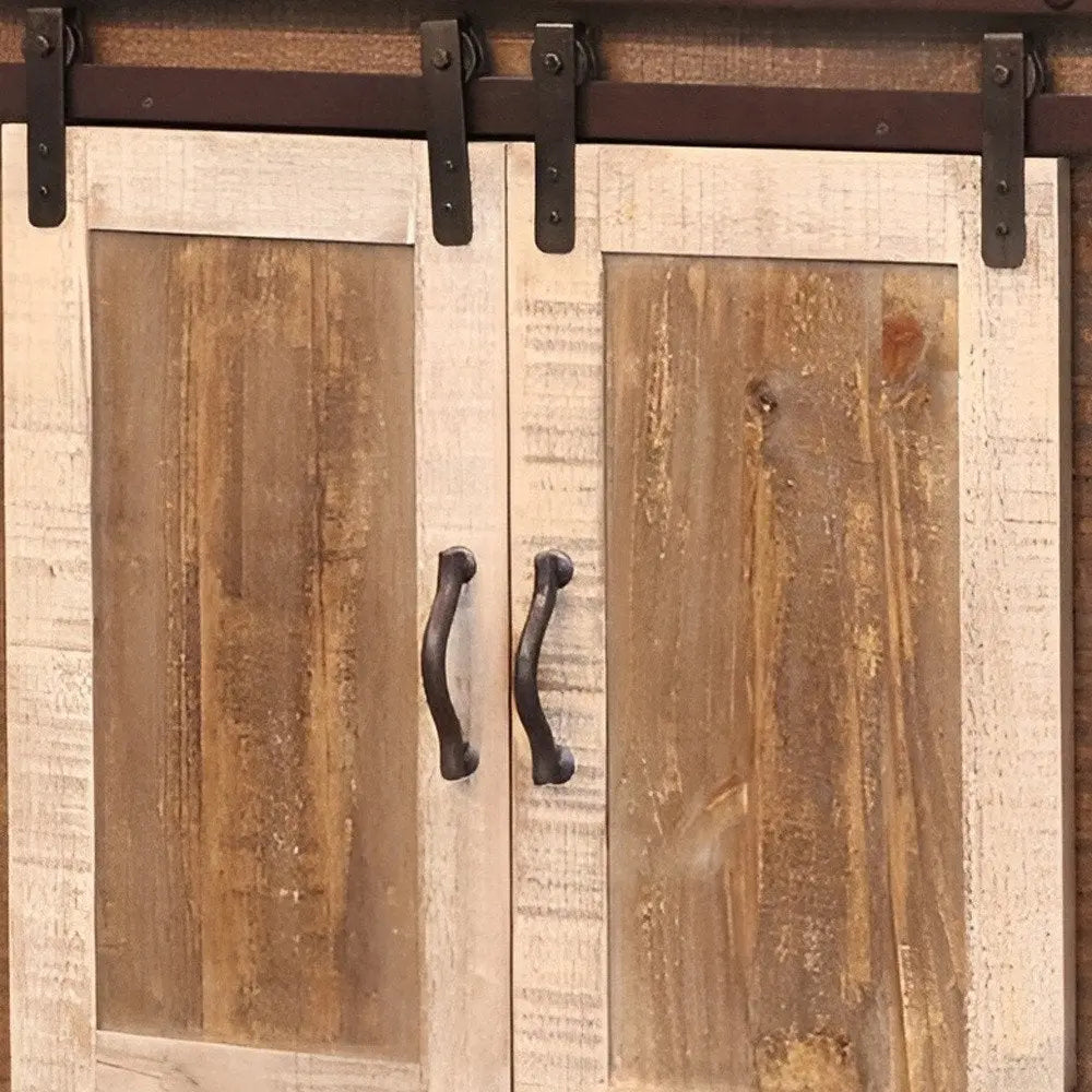 60" Brown Solid Wood Cabinet Enclosed Storage Distressed TV Stand HomeRoots