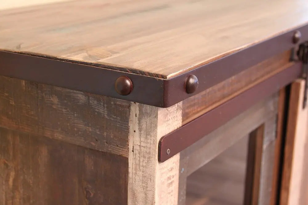 79" Brown Solid Wood Cabinet Enclosed Storage Distressed TV Stand HomeRoots