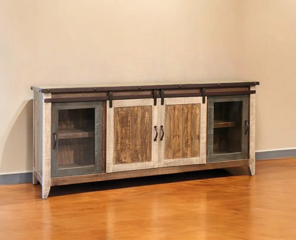 79" Brown Solid Wood Cabinet Enclosed Storage Distressed TV Stand HomeRoots