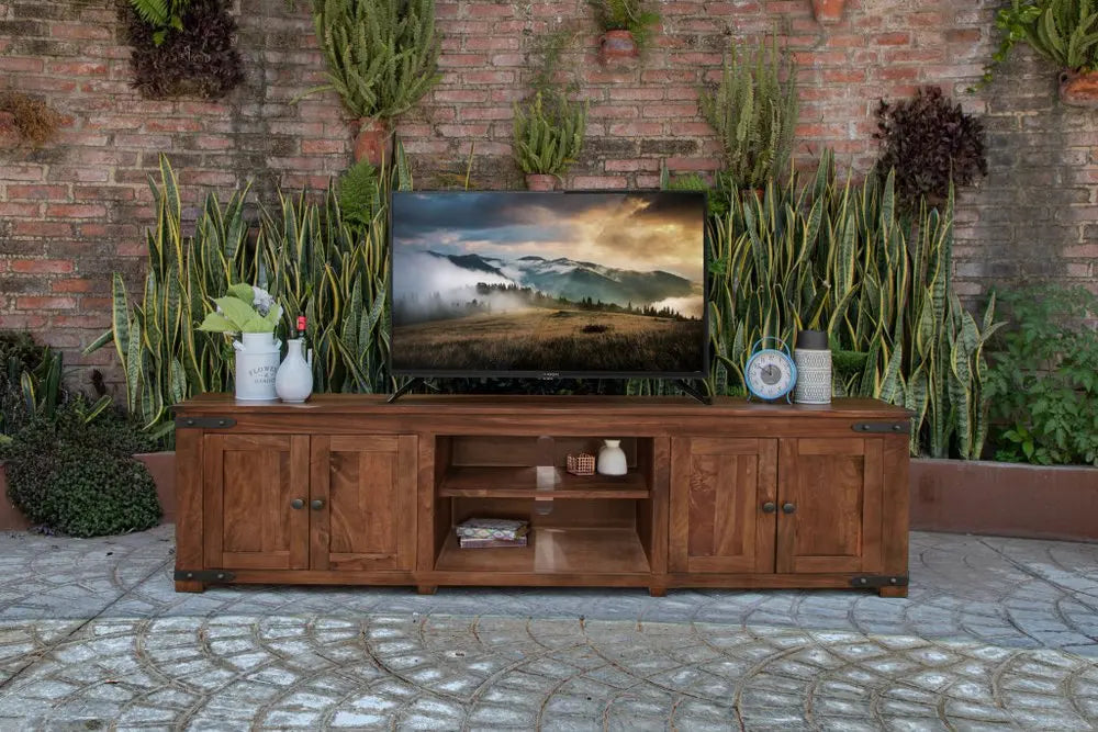 93" Brown Solid Wood Cabinet Enclosed Storage Distressed TV Stand HomeRoots