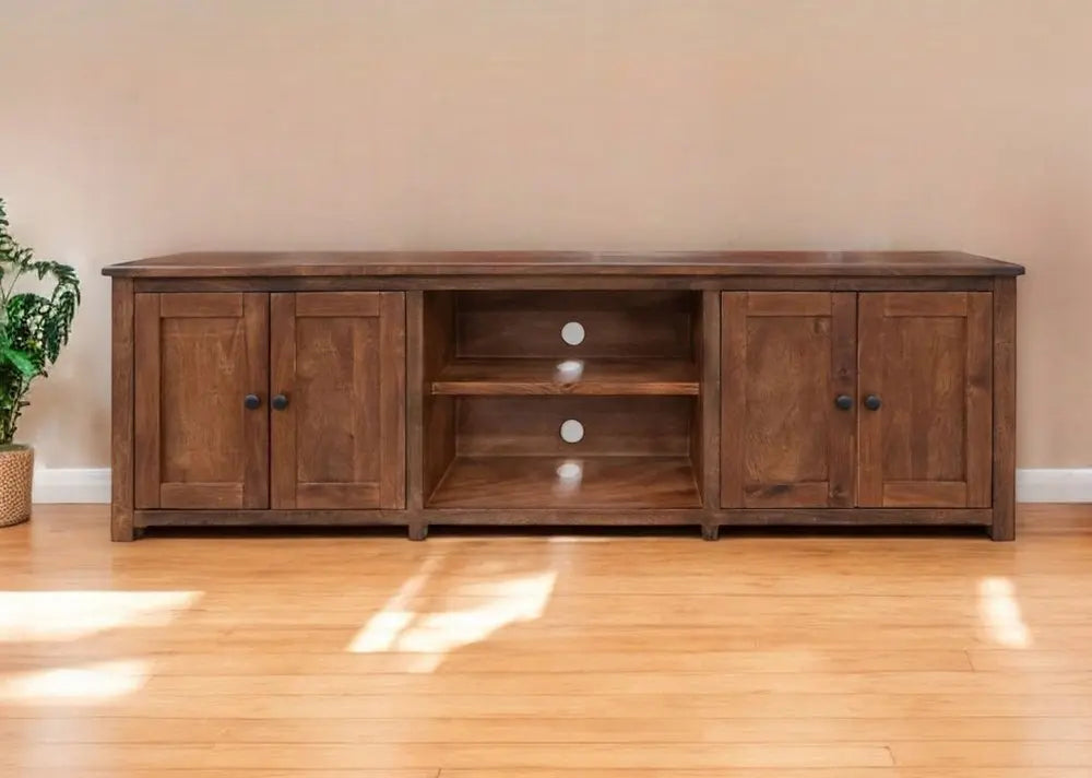 93" Brown Solid Wood Cabinet Enclosed Storage Distressed TV Stand HomeRoots