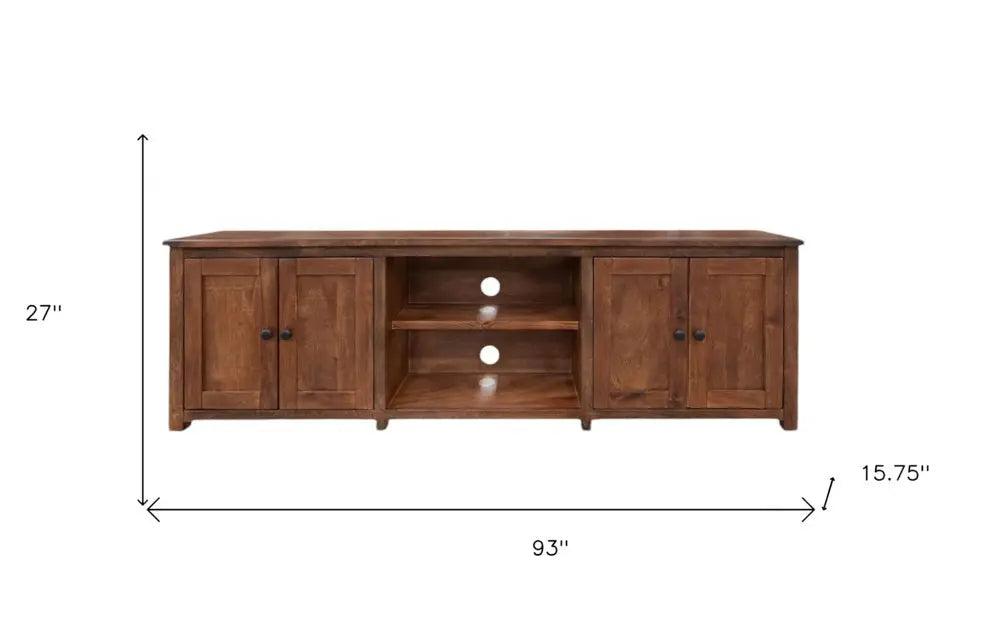 93" Brown Solid Wood Cabinet Enclosed Storage Distressed TV Stand HomeRoots