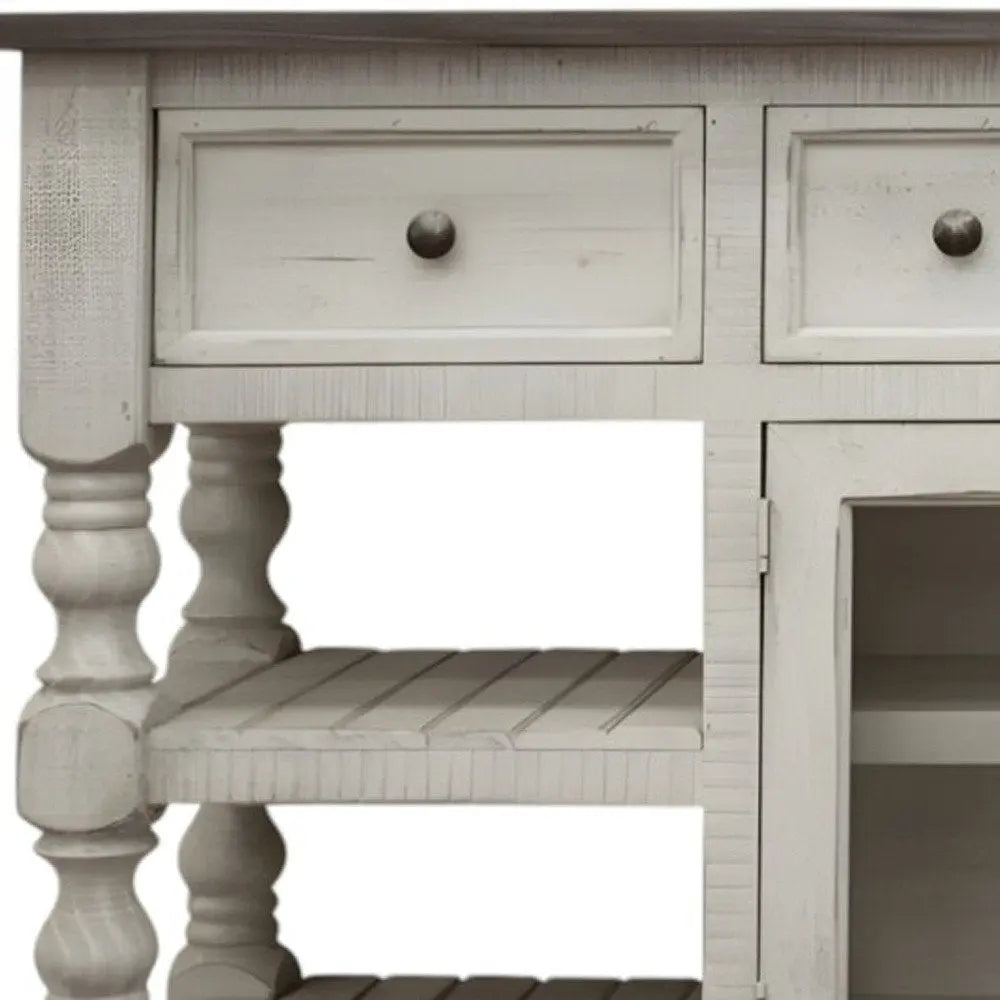 70" Ivory Solid Wood Open shelving Distressed TV Stand HomeRoots