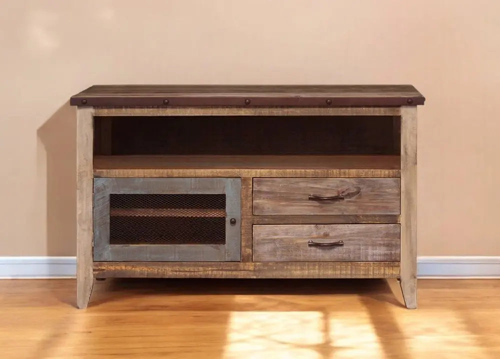 53" Brown Solid Wood Cabinet Enclosed Storage Distressed TV Stand HomeRoots