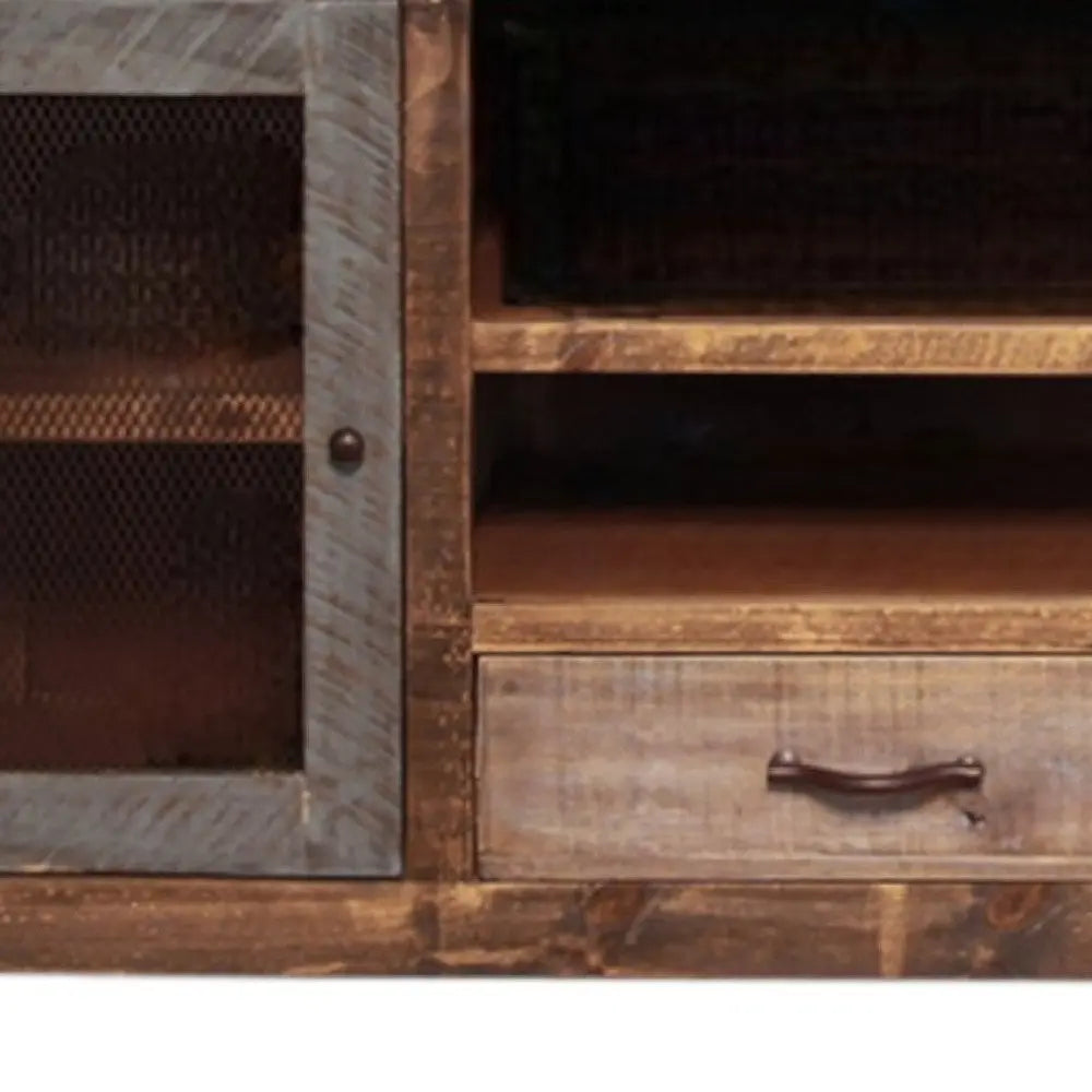 76" Brown Solid Wood Cabinet Enclosed Storage Distressed TV Stand HomeRoots