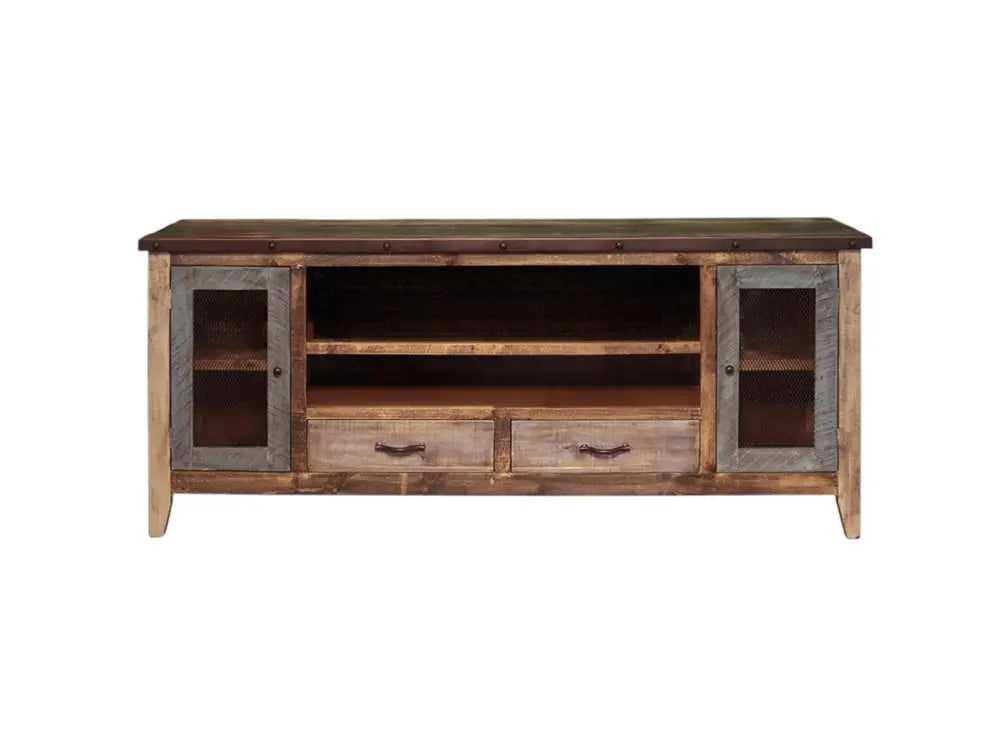 76" Brown Solid Wood Cabinet Enclosed Storage Distressed TV Stand HomeRoots