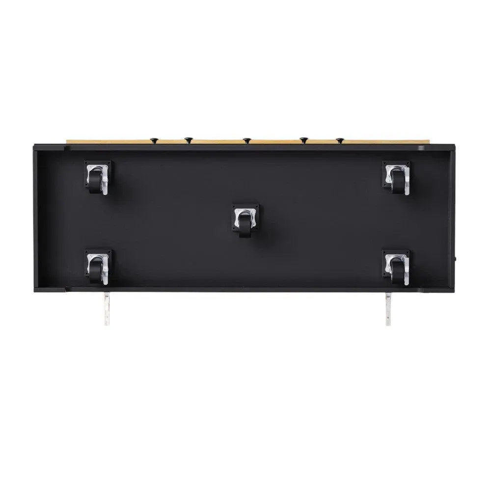 53" Black Wood Barn Door Rolling Kitchen Island Set With Storage With USB - NOVA HOME FURNITURE