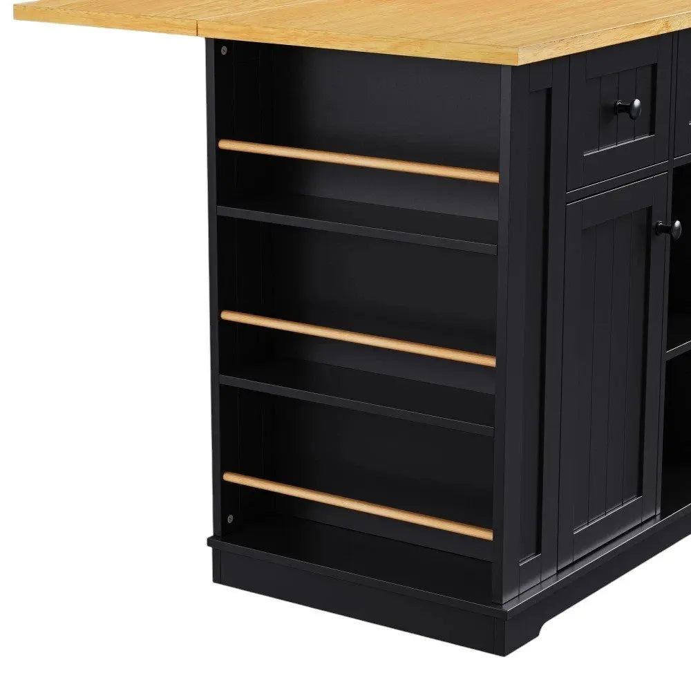 53" Black Wood Barn Door Rolling Kitchen Island Set With Storage With USB - NOVA HOME FURNITURE