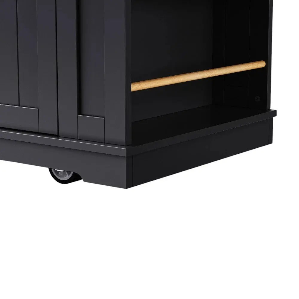 53" Black Wood Barn Door Rolling Kitchen Island Set With Storage With USB - NOVA HOME FURNITURE
