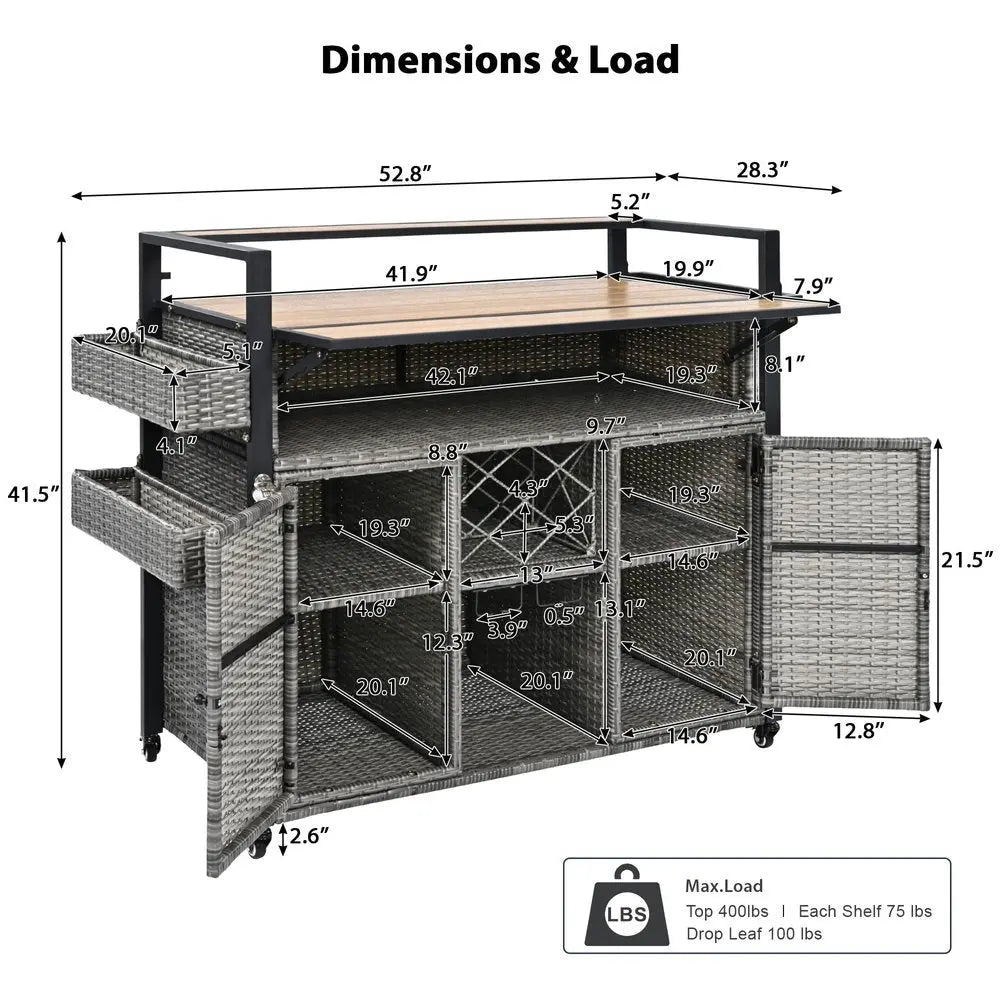 53" Gray Wood and Metal Barn Door Rolling Kitchen Island With Storage - NOVA HOME FURNITURE