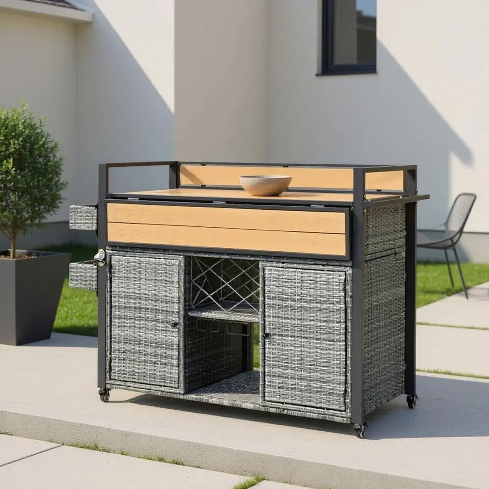 53" Gray Wood and Metal Barn Door Rolling Kitchen Island With Storage - NOVA HOME FURNITURE